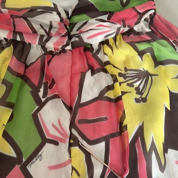 VTG MILLY OF NEW YORK 100% Silk Halter Drop Waist Dress Pink/Green Y2K Size 0 - Picture 10 of 11